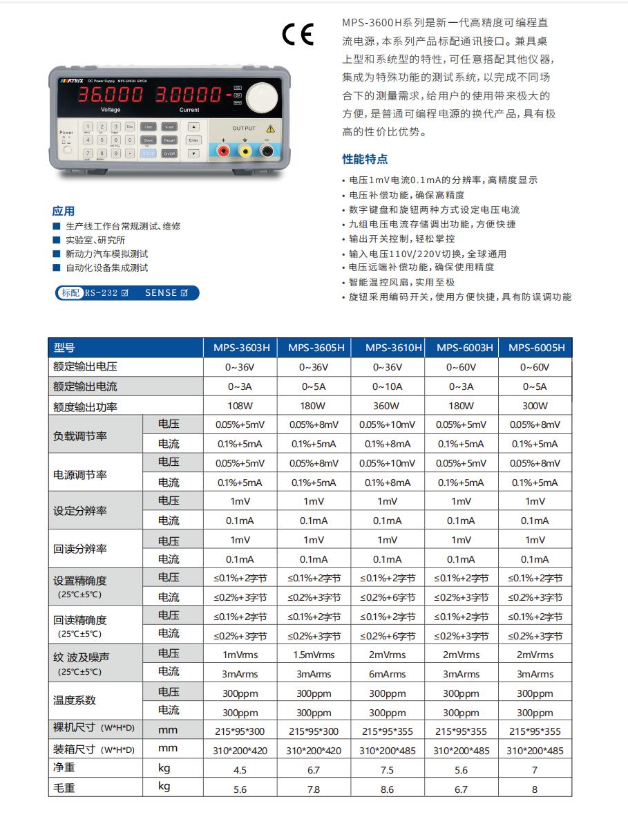 MPS-3603H，MPS-3605H，MPS-3610H，MPS-6003H，MPS-6005H