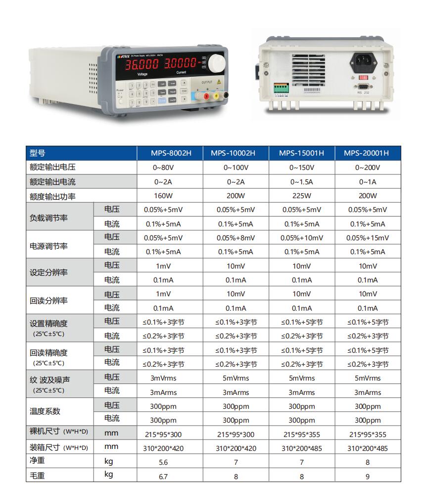 MPS-8002H，MPS-10002H，MPS-15001H，MPS-20001高精度可編程直流電源