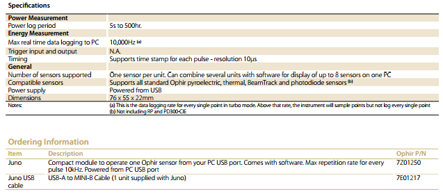 Juno數據連接器 Ophir PC接口