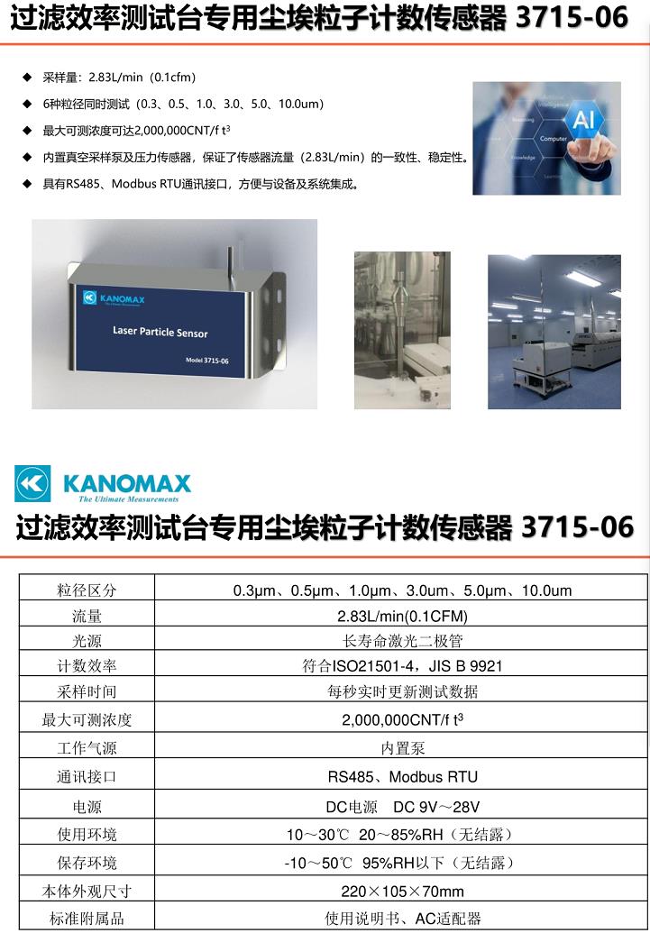 加野Kanomax 3715-06過濾效率測試臺專用塵埃粒子計數傳感器