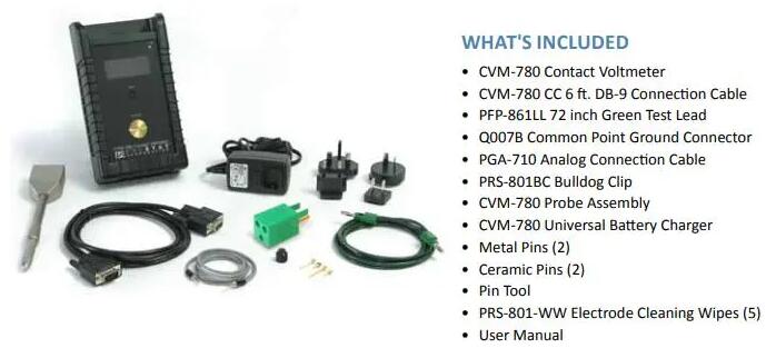 國prostat CVM-780靜電壓測試儀-真正的靜電壓表 CVM-780 Contact Voltmeter是一款小巧、便攜、電池供電的真正意義上的接觸式電壓表套件，集高輸入阻抗、低輸入電容特點于一體的易于使用的數字式電壓表。 作為真正的靜電壓表，而非靜電場表，意味著其讀值是真正的電壓，而不是易于讓人混淆的靜電場強。 美國prostat 一款有價值的ESD 分析工具 CVM-780 Contact Voltmeter由可充電鎳金屬氫化物電池供電，是專業的ESD從業者zui有價值的ESD分析工具。它能夠測量生產過程中導體上的電壓，該電壓可能導致接觸敏感器件時引起MM 模式ESD事件。 它可以輕而易舉的測量元件和組件上的電壓，該電壓會引起CDM和CBE模式的ESD事件。 美國prostat -獨特的探針設計 CVM-780 Contact Voltmeter采用獨特的有源探針設計，完整的防護和屏蔽可將環境的干擾降到zui低。配套供應的還有2只特殊設計的陶瓷探針和2只金屬的探針。 陶瓷探針被用來測量ESDS敏感器件和組件上的電壓，主要是在被關注的靜電放電和EMI/RFI輻射的地方。  *探針確保正確測量 不管何時，兩個金屬的部件接觸均會產生ESD事件，從而發出EMI和RFI干擾. CVM-780的陶瓷探針可預防放電，避免引起能量傳輸干擾和設備中斷。 金屬探針是用來測量設備工具、生產輔助設備、椅子、推車和在靜電敏感環境中的其他物體。 陶瓷探針非常堅硬但是易碎，只被用來測量靜電敏感的元件；而金屬探針則非常耐用，被用來測量非靜電敏感工具和設備，以實現日常的稽核測量。   接觸即能測量 **測量導體上的電壓 用于制程分析測量的zui有價值的ESD 工具: - 設備 - 元件 - 組件 - 工具&生產輔助 陶瓷探針確保精準測量: - 無 ESD 放電 - 無RFI 輻射 - 無元器件損壞 測量任何導體的實際電壓 快速測量離子風機的偏移電壓 便攜、易用、準確